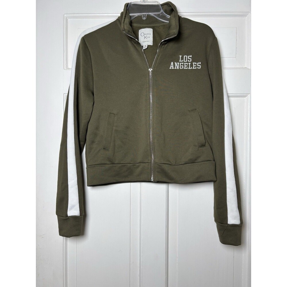 Orange Kiss Army Green Full Zip Los Angeles Print Short Jacket Women’s M Y2K